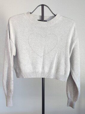 Madden NYC Heart Studded Cropped Sweater in Gray Size Small